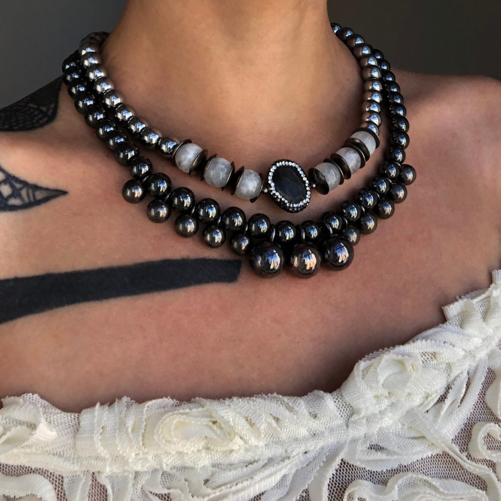 Chunky stone necklace, fancy statement gemstone bead necklace